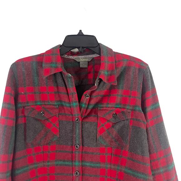 Natural Reflections Women's Size Medium Red Grey Plaid Soft Flannel Button Up - Picture 2 of 9